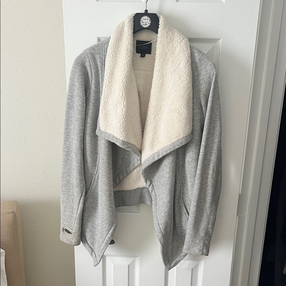 Guess Gray and Cream Open Front Cardigan